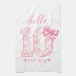 Hello 10 バースデー | ピンクのHello 10 カスタムイヤー キッチンタオル