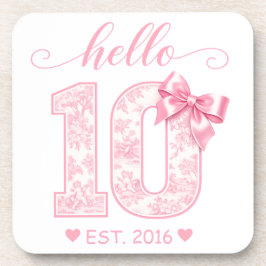 Hello 10 バースデー | ピンクのHello 10 カスタムイヤー コースター