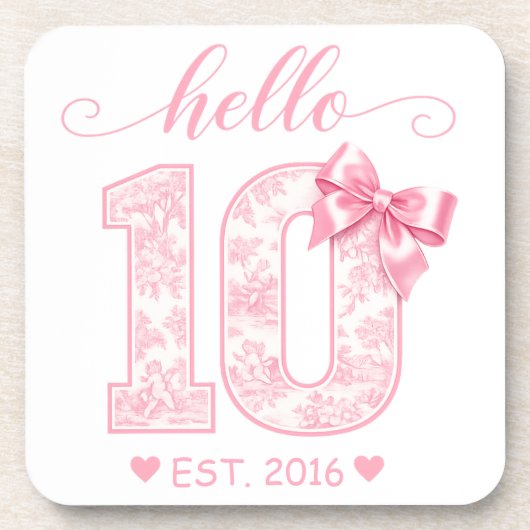 Hello 10 バースデー | ピンクのHello 10 カスタムイヤー コースター (正面)