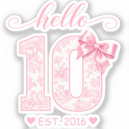 Hello 10 バースデー | ピンクのHello 10 カスタムイヤー シール
