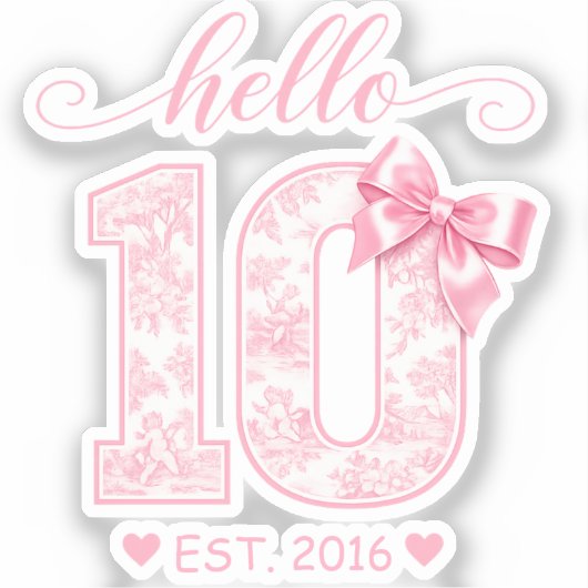 Hello 10 バースデー | ピンクのHello 10 カスタムイヤー シール (正面)