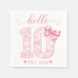 Hello 10 バースデー | ピンクのHello 10 カスタムイヤー スタンダードカクテルナプキン
