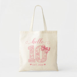 Hello 10 バースデー | ピンクのHello 10 カスタムイヤー トートバッグ