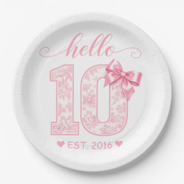 Hello 10 バースデー | ピンクのHello 10 カスタムイヤー ペーパープレート