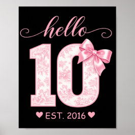 Hello 10 バースデー | ピンクのHello 10 カスタムイヤー ポスター