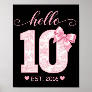 Hello 10 バースデー | ピンクのHello 10 カスタムイヤー ポスター