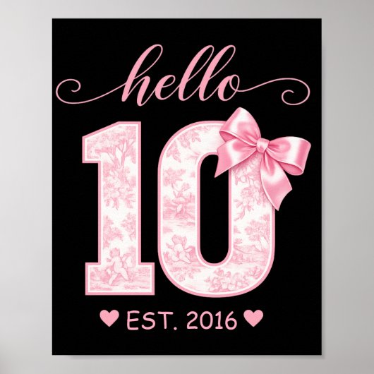 Hello 10 バースデー | ピンクのHello 10 カスタムイヤー ポスター (正面)