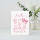 Hello 10 バースデー | ピンクのHello 10 カスタムイヤー ポストカード (スタンド正面)