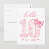 Hello 10 バースデー | ピンクのHello 10 カスタムイヤー ポストカード (正面/裏面)