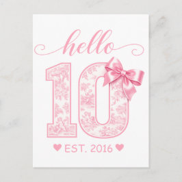 Hello 10 バースデー | ピンクのHello 10 カスタムイヤー ポストカード