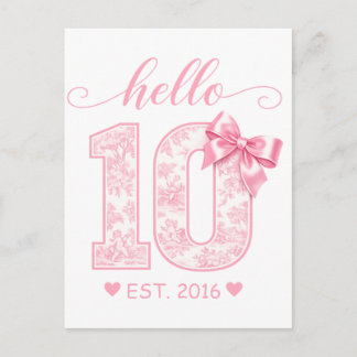 Hello 10 バースデー | ピンクのHello 10 カスタムイヤー ポストカード