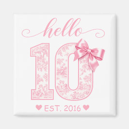 Hello 10 バースデー | ピンクのHello 10 カスタムイヤー マグネット