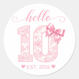 Hello 10 バースデー | ピンクのHello 10 カスタムイヤー ラウンドシール