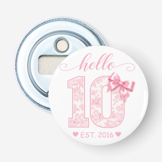 Hello 10 バースデー | ピンクのHello 10 カスタムイヤー 栓抜き (正面)