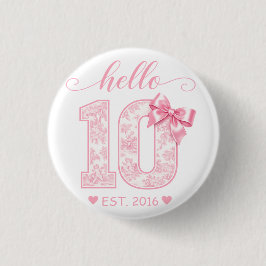 Hello 10 バースデー | ピンクのHello 10 カスタムイヤー 缶バッジ