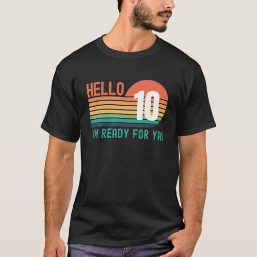 Hello 10 Year Old Birthday Retro Sunset 10Th Birth Tシャツ (正面)