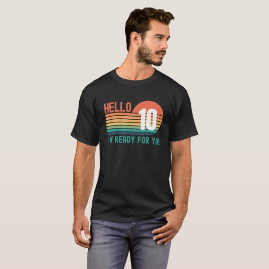 Hello 10 Year Old Birthday Retro Sunset 10Th Birth Tシャツ (正面フル)
