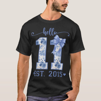 Hello 11 Est 2015 ブルー コケット リボン 11歳の誕生日 Tシャツ