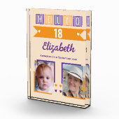 Hello 18 (any age) name est date orange purple フォトブロック (右)