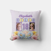 Hello 18 name 2写真gerbera flowers purple クッション (正面)