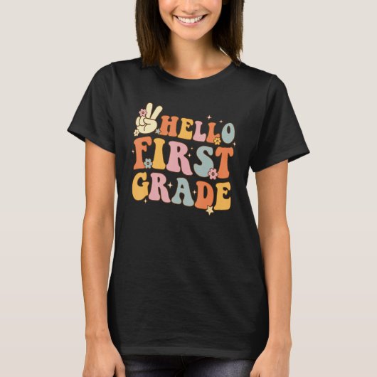 Hello 1st First Grade First Day Back To School Gro Tシャツ (正面)