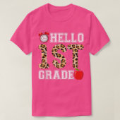 Hello 1st Grade Leopard Teacher Students Back To S Tシャツ (デザイン正面)