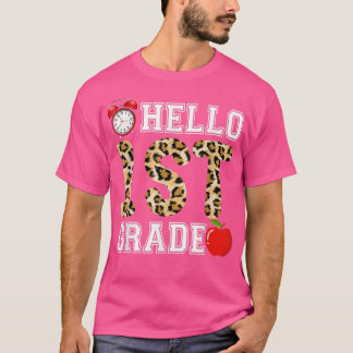 Hello 1st Grade Leopard Teacher Students Back To S Tシャツ