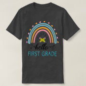hello 1st grade teacher first day back school rain tシャツ (デザイン正面)