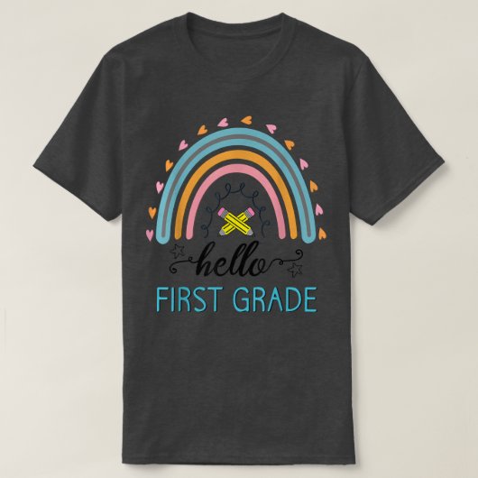 hello 1st grade teacher first day back school rain tシャツ (デザイン正面)