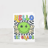 Hello 1st Grade Vibes Groovy Smile Face Back To Sc カード (正面)