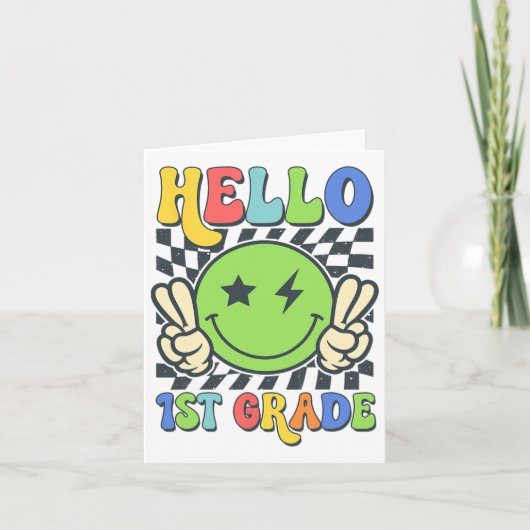 Hello 1st Grade Vibes Groovy Smile Face Back To Sc カード (正面)
