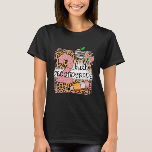 Hello 2年生Leopardプリント2年生Back To Tシャツ (正面)