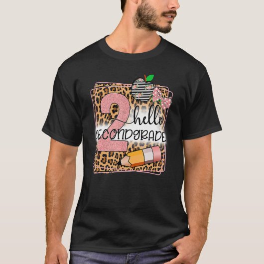 Hello 2年生Leopardプリント2年生Back To Tシャツ (正面)