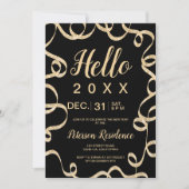 Hello 2020金ゴールドグリッターフェスティバルリボン新年 招待状 (正面)