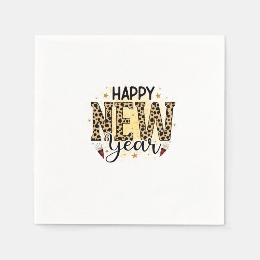 Hello 2022ハッピーニューイヤーレオパード スタンダードカクテルナプキン (正面)