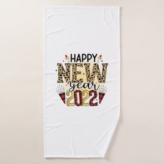 Hello 2022 Happy New Year 2022 Leopard バスタオル (バスタオル)
