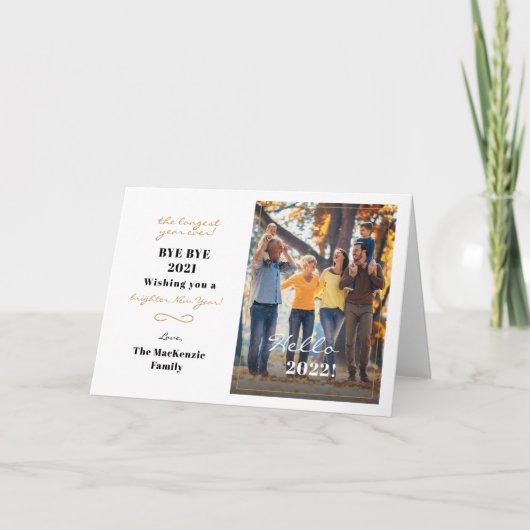 Hello 2022 Happy New Year Hand Lettered Photo シーズンカード (正面)