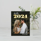 hello 2024 Foil Happy New Yearフォトポストカード 箔シーズンポストカード (立ち正面)