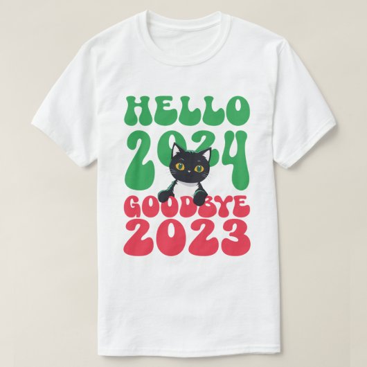 Hello 2024 Goodbye 2023 Tシャツ (デザイン正面)