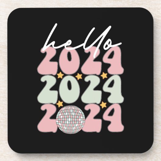 Hello 2024 Groovyハッピーニューイヤークリスマス コースター (正面)