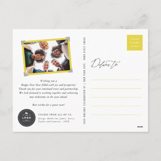 Hello 2025カレンダーはっきりしたタイポグラフィ新年写真 シーズンポストカード (裏面)