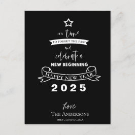 Hello 2025タイポグラフィ白黒スター新年 シーズンポストカード