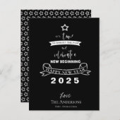 Hello 2025タイポグラフィ白黒スター新年 シーズンポストカード (正面/裏面)