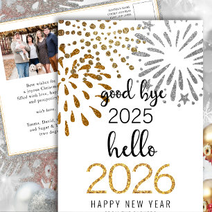 Hello 2025フェスティバル花火新年金ゴールド写真 シーズンポストカード