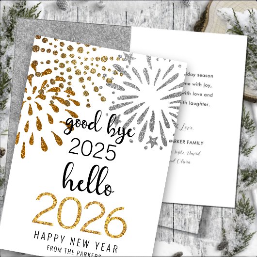 Hello 2025金ゴールドグリッターフェスティバル花火の新年 シーズンカード