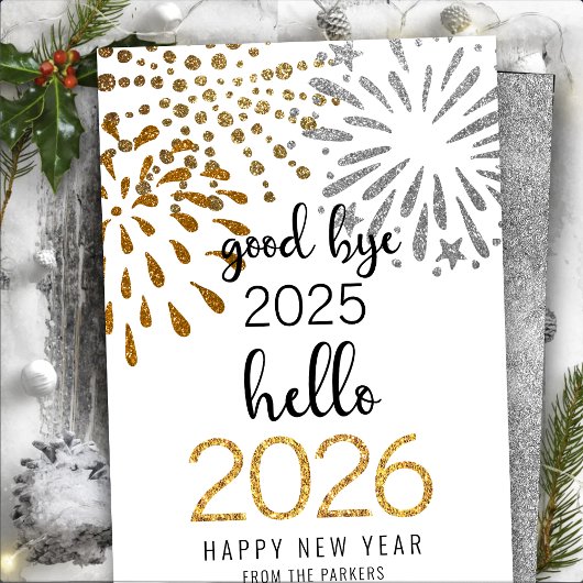 Hello 2025金ゴールドグリッターフェスティバル花火の新年 シーズンカード