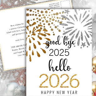 Hello 2025金ゴールドグリッターフェスティバル花火の新年 シーズンポストカード