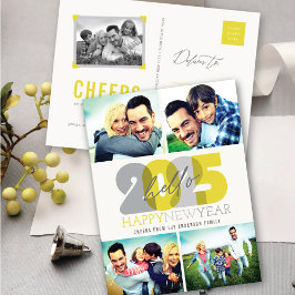 Hello 2025 モダン Happy New Year 4 Photo Collage シーズンポストカード
