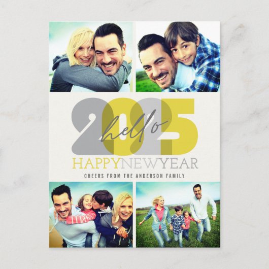 Hello 2025 モダン Happy New Year 4 Photo Collage シーズンポストカード (正面)