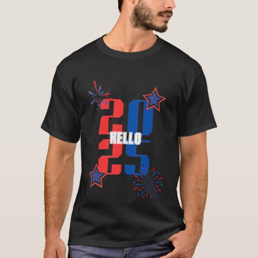 HELLO 2025 Red and blue T-shirt Tシャツ (正面)